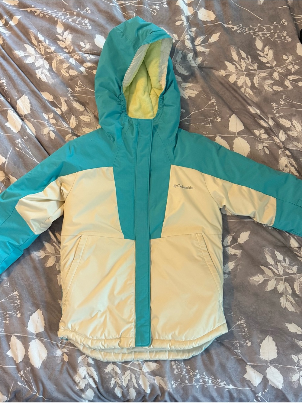 Columbia Kids Teal and Cream Hooded Puffer Jacket